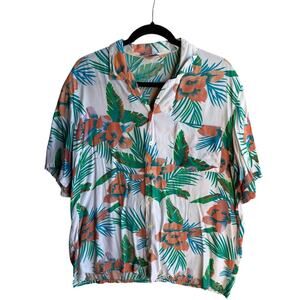 Vintage Hawaiian Men's Aloha Shirt Tropical Floral Palm Leaf Print Beach Large